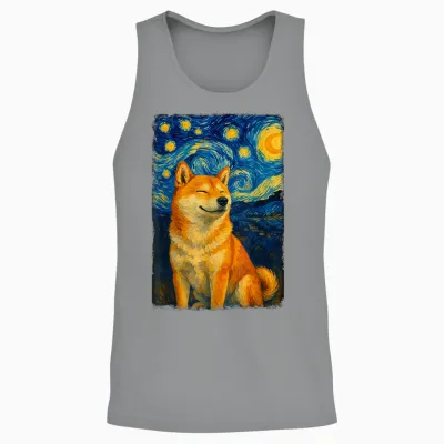 Shiba Inu Under Starry Sky Art Dog Aesthetic Unisex Tank Top - Sport Grey