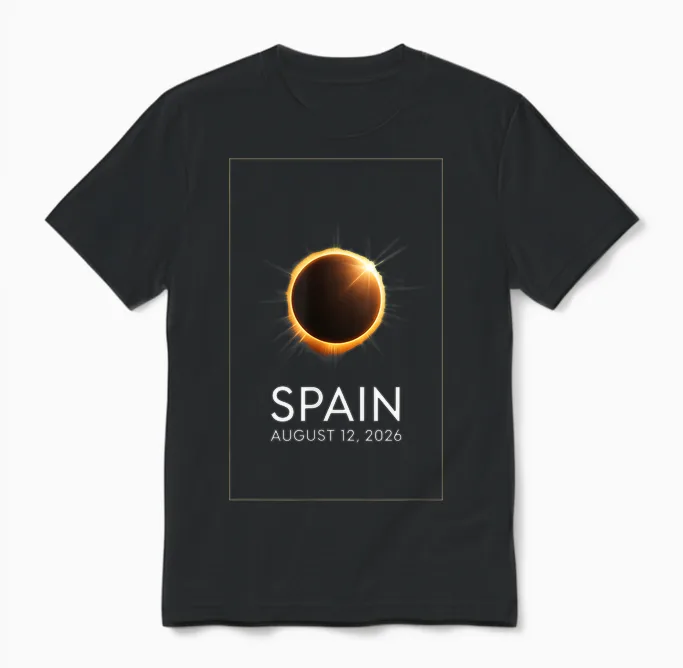 Eclipse Solaire 12 Août 2026 Espagne Total Unisex T-Shirt in Black
