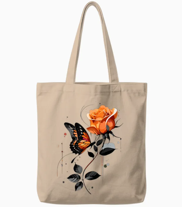 Blumen Und Schmetterlinge Damen Outfit T-Shirt, Gray Tote Bags in Natural