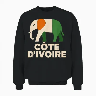 Ivory Coast Elephant Côte D’ivoire Flag. Men, Women & Unisex Sweatshirt - Black