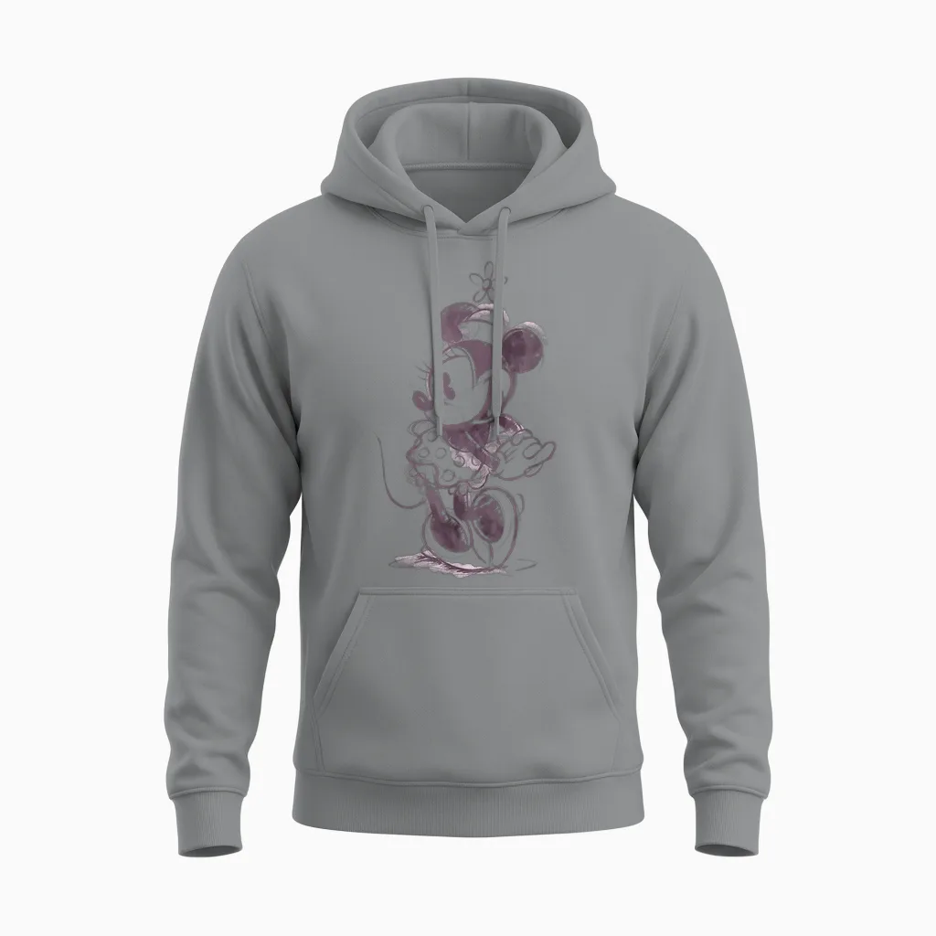Disney Mickey and Friends Minnie Mouse Sketch Portrait T-Shirt, White, S Unisex Hoodie in Sport Grey