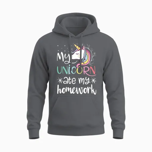 My Unicorn Ate My Homework Unisex Hoodie in Charcoal