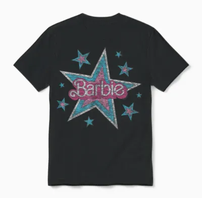 Barbie - Vintage Logo with Stars Unisex T-Shirt - Black