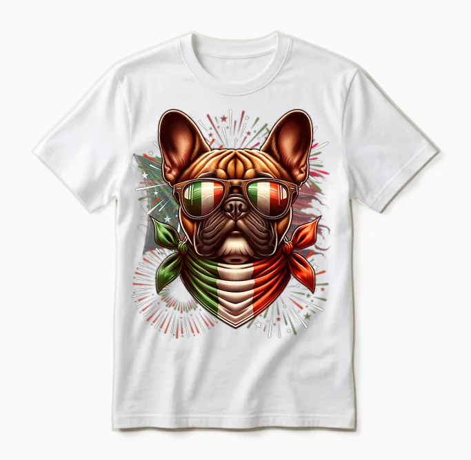 Italian Flag French Bulldog Theme Funny Cute Unisex T-Shirt in White