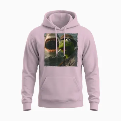 Funny Smoking Frog Meme Vintage Shark Attack Parody Unisex Hoodie - Light Pink