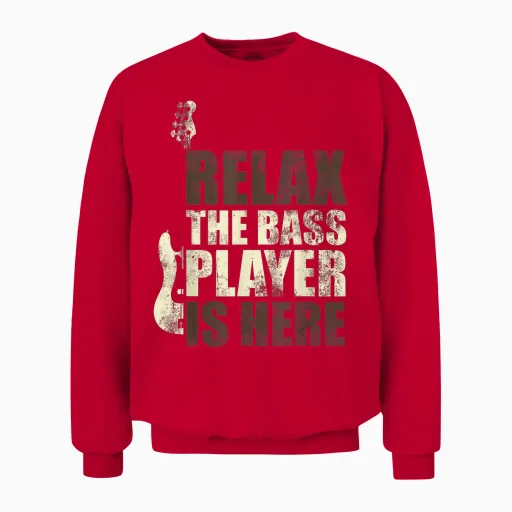 Le Bassiste Est Ici Music Gift Idea Guitar Bass Unisex Sweatshirt in Red