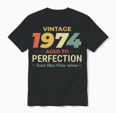 Vintage 1974 50th Birthday Gift for Dad Mom Unisex T-Shirt - Black