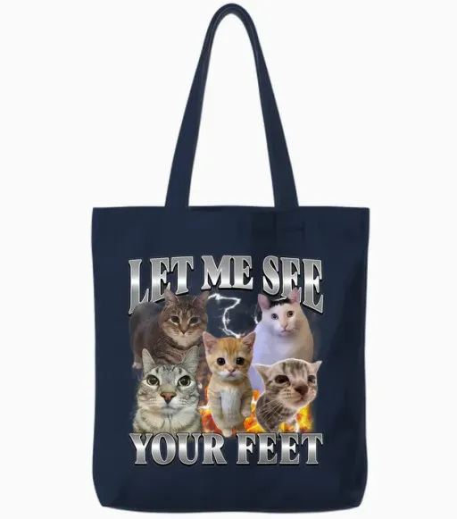 Let Me See Your Feet Funny Cat Boots Tote Bags - Navy