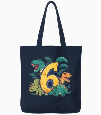 Kinder 6. Geburtstag 6 Jahre Junge T Rex Dinosaurier Dino Tote Bags - Navy