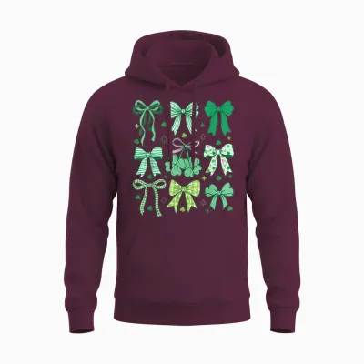 Cute Green Shamrock Bow Coquette St Patricks Day Unisex Hoodie - Maroon