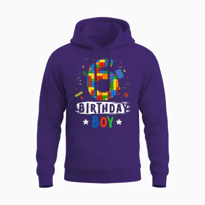 Birthday Boy Building Blocks 6 Years Old Unisex Hoodie - Purple