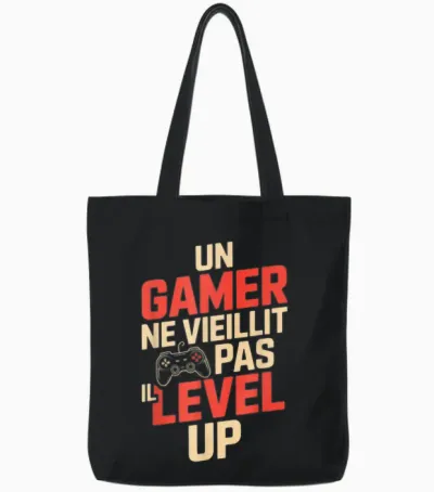 Geek Man Humour Gamer Gift Idea Funny Gaming Level Up Tote Bags - Black