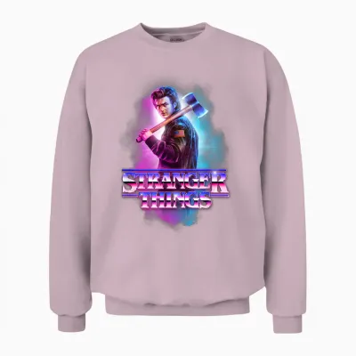 Stranger Things Steve Harrington Metal Burst T-Shirt, Black, S Unisex Sweatshirt - Light Pink
