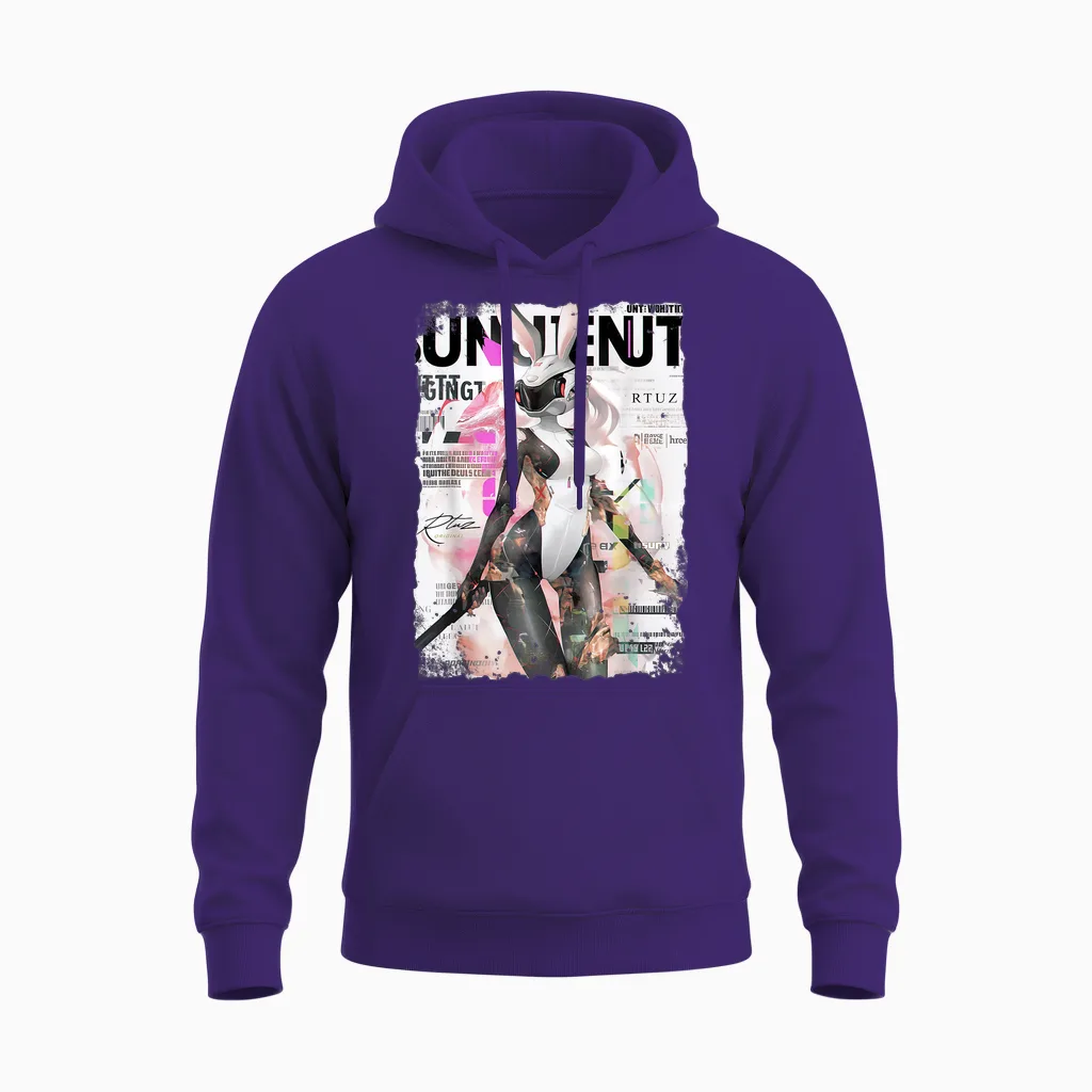 Magazin Cover Vintage Girl Bunny Collage Sexy Model Pin-Up Unisex Hoodie in Purple