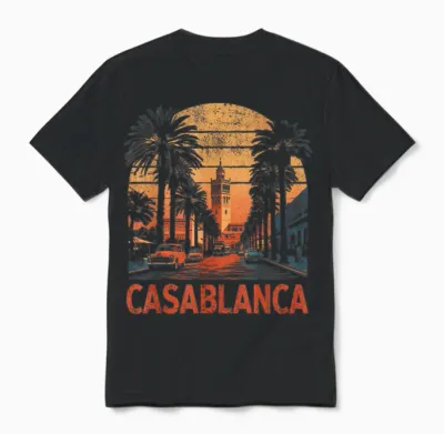 Casablanca Marokko Vintage 80er Jahre Stil Retro Unisex T-Shirt - Black