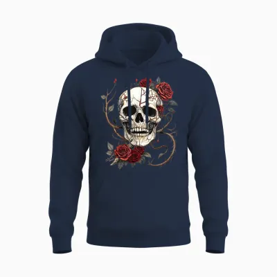 Tête De Mort Roses Rouges Baroque Gothique Vintage Tattoo Unisex Hoodie - Navy