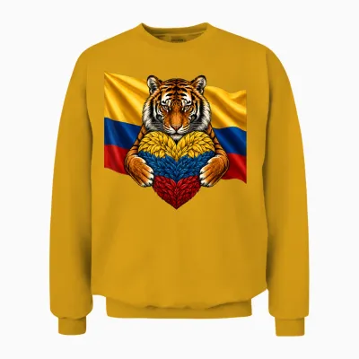 Colombia Flag Tiger Heart Colombian Pride Patriotic Heritage Unisex Sweatshirt - Gold