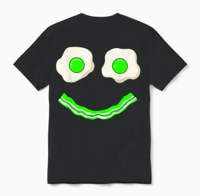 Green Smile Face Eggs and Bacon Ham Breakfast St Patrick's Unisex T-Shirt - Black