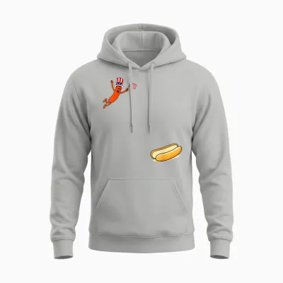 Hotdog Freedom Dive Funny Uncle Sam Hot Dog Jumping into Bun Unisex Hoodie - Ash