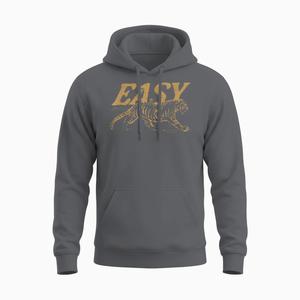 Easy Tiger Vintage Distressed Tiger Trendy Grunge Indie Boho Unisex Hoodie in Charcoal
