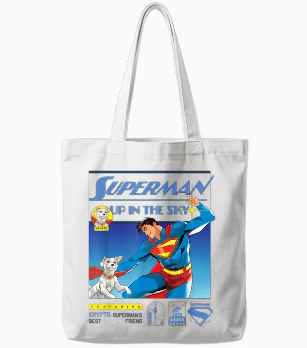 Superman (2025) Up in the Sky Featuring Krypto Tote Bags in White