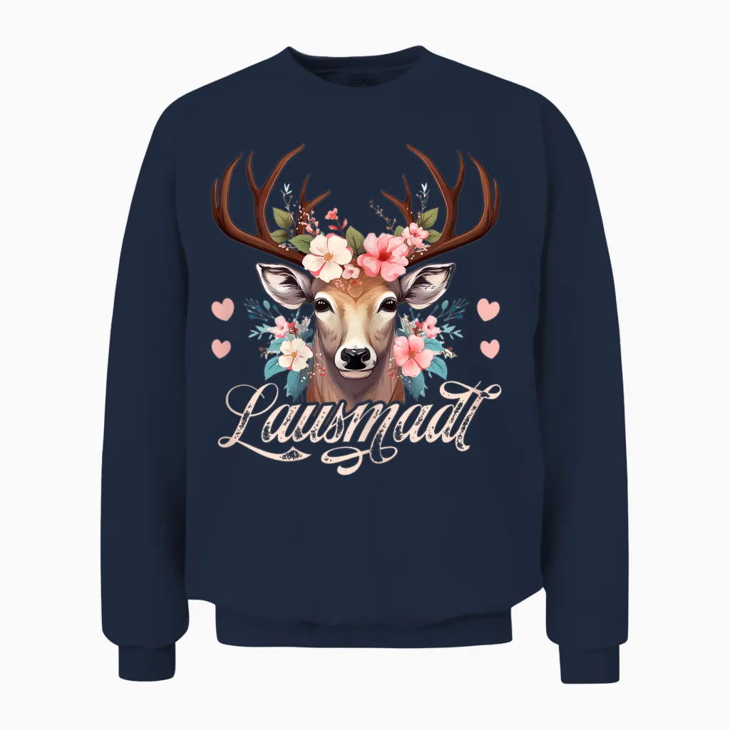 Dirndl Trachtenshirt Damen Lausmadl T-Shirt Mädchen Trachten Unisex Sweatshirt in Navy
