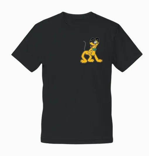 Disney Pluto Retro Pose Pocket Logo Unisex T-Shirt - Black