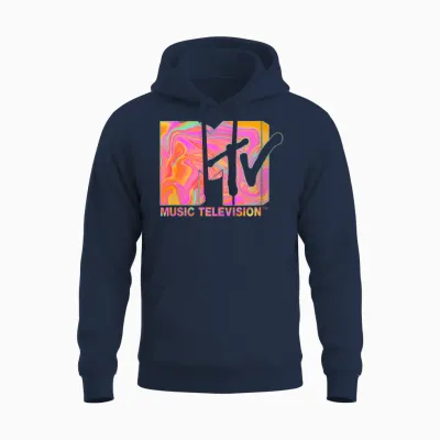 Mademark X Mtv - Womens the Official Mtv Logo in 70s and 80s Party Hippie Style Unisex Hoodie - Navy