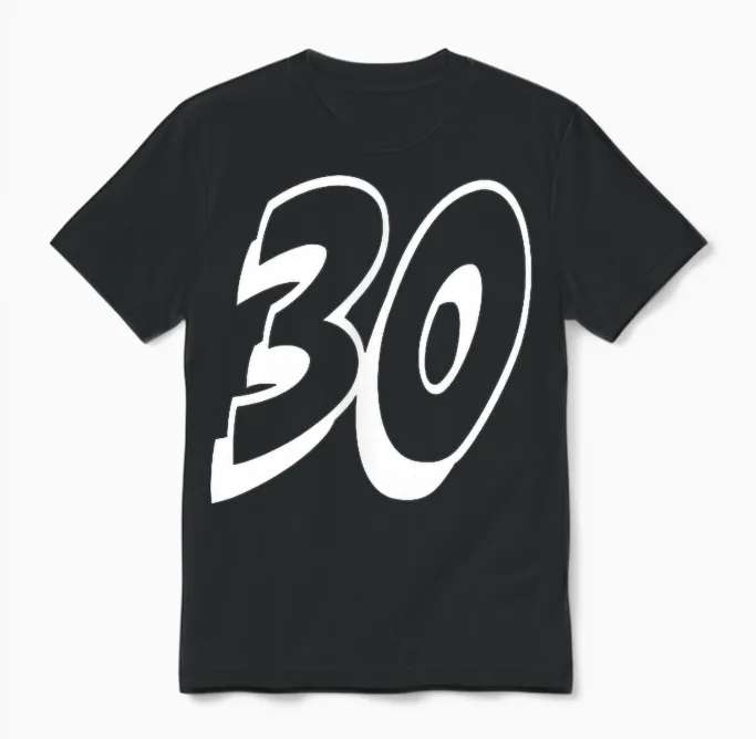 Uniforme D'équipe Sportive Numéro 30 Numéro 30 Unisex T-Shirt in Black