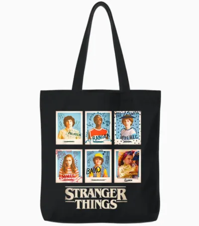 Stranger Things Main Characters Vintage Yearbook Pictures Tote Bags - Black