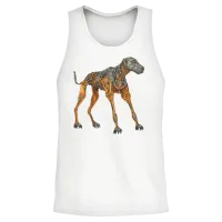 Doberman Cyborg Dog in Orange Unisex Tank Top - White – 2