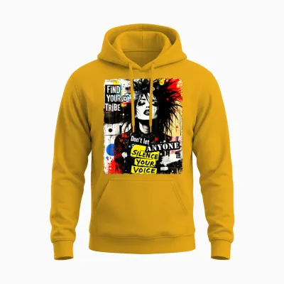 Punk Girl Graffiti 90s Urban Grunge Art Distressed Vintage T-Shirt, Black Unisex Hoodie - Gold