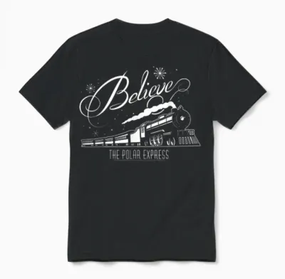 The Polar Express Believe Christmas Train & Snowflake Logo Unisex T-Shirt - Black