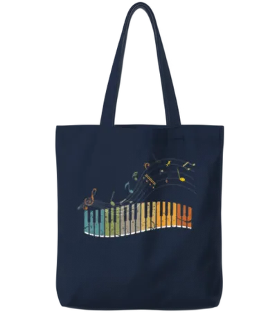 Piano Keyboard Retro Tote Bags - Navy