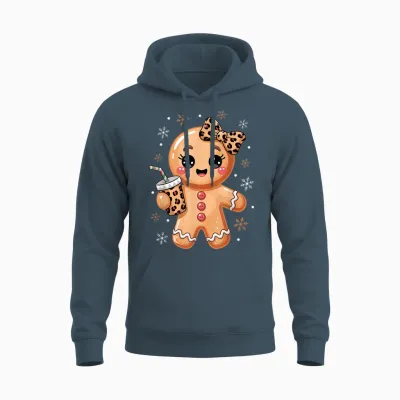 Cute Gingerbread Leopard Coquette Bow Christmas Gingerbread Unisex Hoodie - Dark Heather
