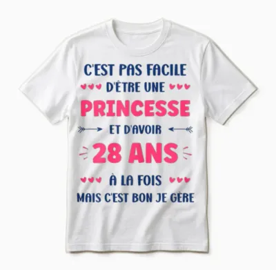 Funny Girl 28 Years Funny Princess Birthday 28 Years T-Shirt, White, Female X-Small Unisex T-Shirt - White