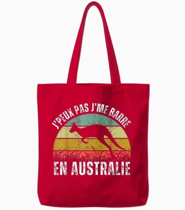 Je Peux Pas Je Me Barre En Australia Gift Australian Retro T-Shirt, Black, S Tote Bags in Red