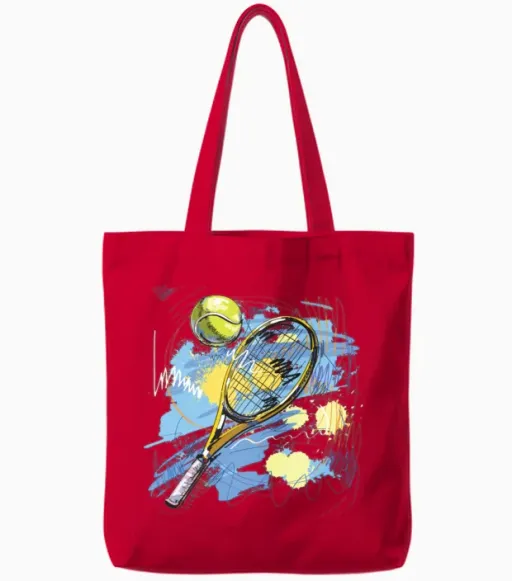 Sports Tennis Watercolor 44 F Tote Bags in Red