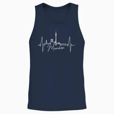 T-Shirt with German Text "münchen I Love Munich" Skyline Heartbeat, Black Unisex Tank Top - Navy