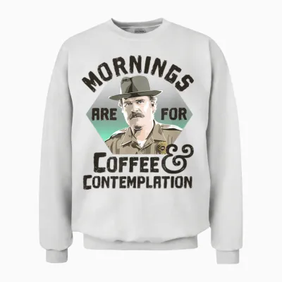 Stranger Things Hopper Mornings Are for Coffee Contemplation Unisex Sweatshirt - White