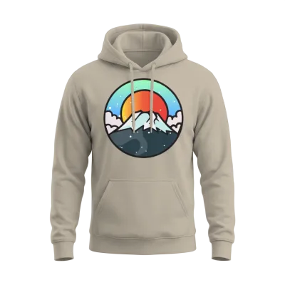 Vintage Mountain Sunset - Snowy Mountain Design Unisex Hoodie - Sand