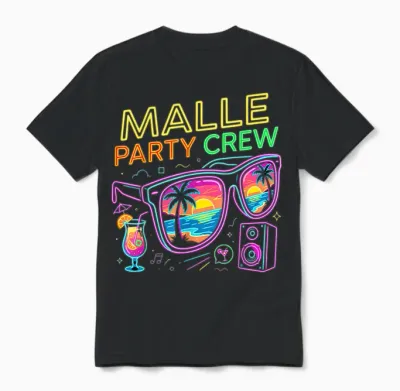 Malle Party Crew Mallorca Urlaub Feiern Design Unisex T-Shirt - Black