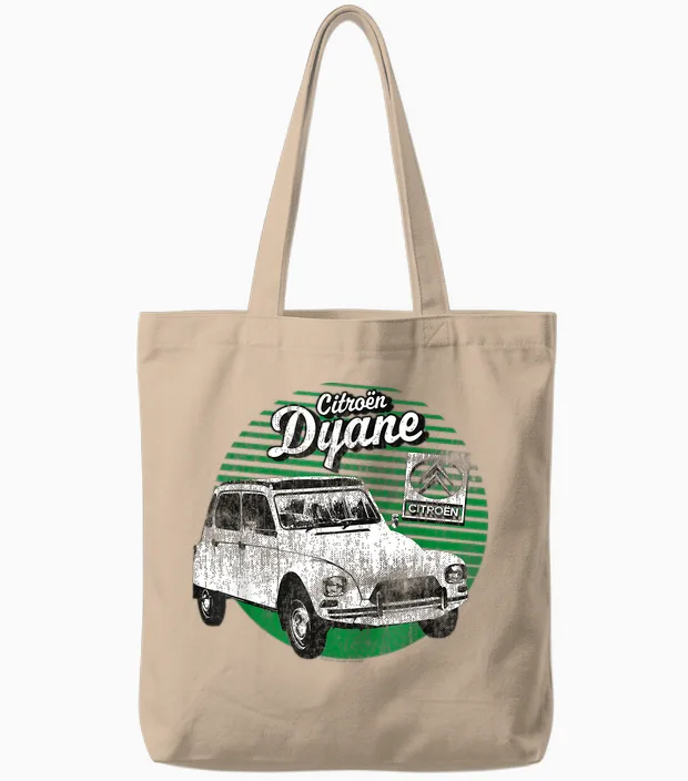 Citroën Dyane Car and Logo T-Shirt, Grey, S Tote Bags in Natural