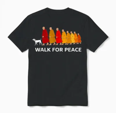 Retro Walk for Peace Monks with Aloka Dog Unisex T-Shirt - Black
