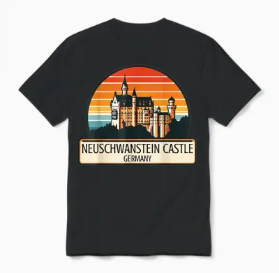 Neuschwanstein Castle Bavière Allemagne Souvenir Souvenir Unisex T-Shirt - Black