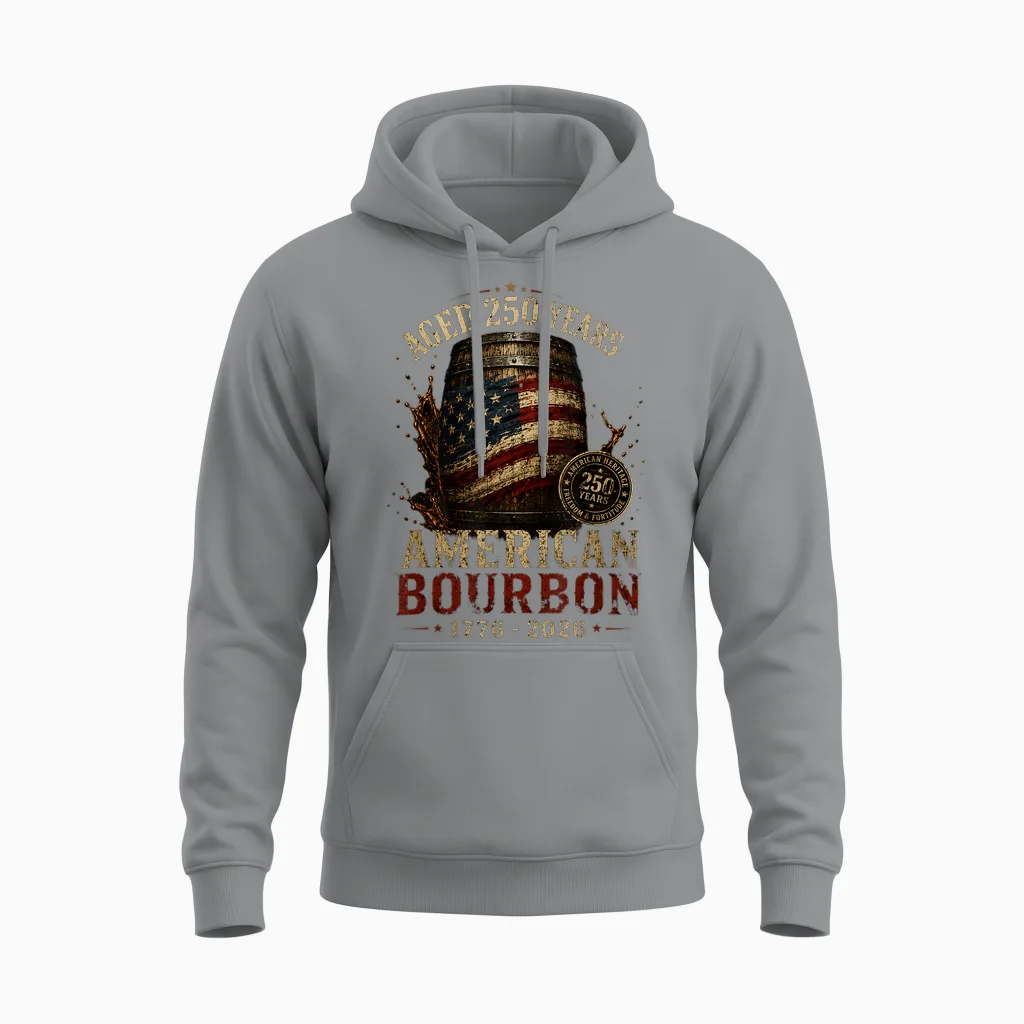Retro Bourbon Built America Patriotic Whiskey 250 Years Unisex Hoodie in Sport Grey