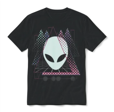 Vaporwave Alien Aesthetic Geometric Grid Scifi Spa Unisex T-Shirt - Black