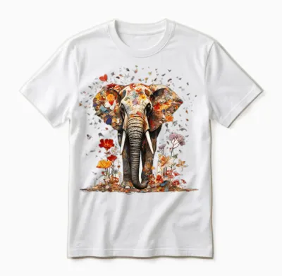 Elefant Schmetterling Abstrakt Natur Tier Kunst Elefant Unisex T-Shirt - White