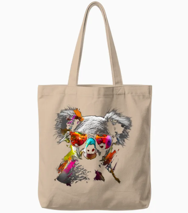 Koala Sunglasses Colourful Animal Motif Art Animal Koala T-Shirt, Black Tote Bags in Natural
