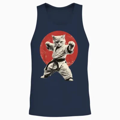 Cat Karate Judo Japan Japanese Flag Funny Graphic Unisex Tank Top - Navy